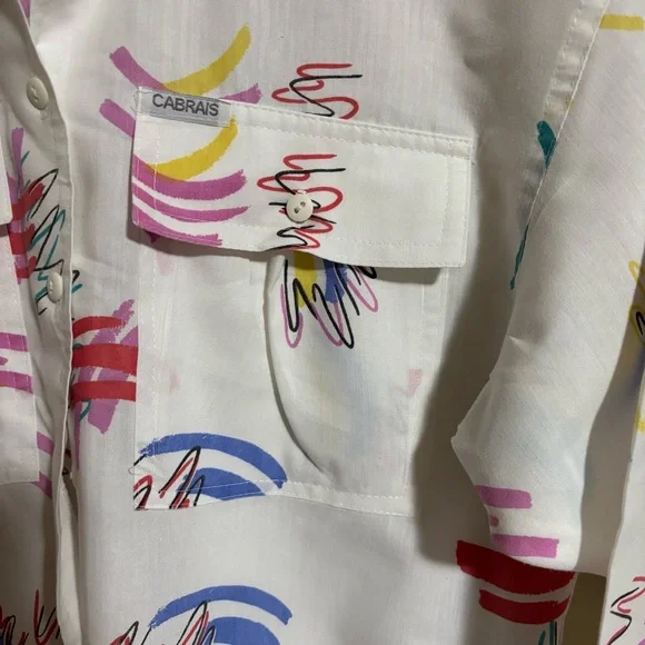 Vintage 90s Taco Bell White Multi Color Abstract Print Button Down Shirt Size 10 - Picture 6 of 6